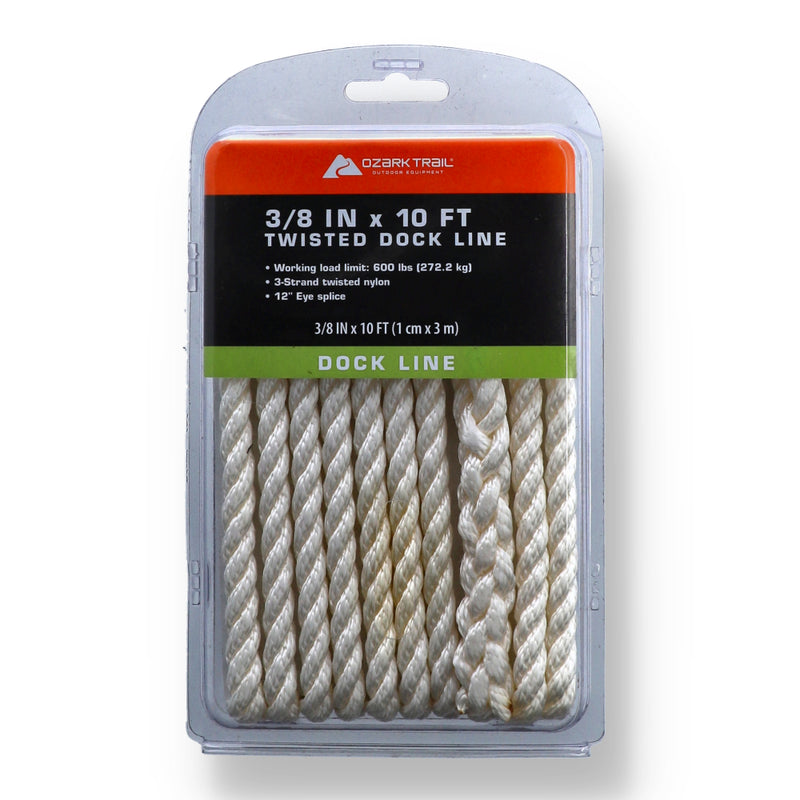 10' x 3/8'' NYLON TWISTED DOCK LINE 600LB WLL (NO ONLINE SALES)