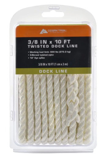 10'x3/8'' NYLON TWISTED DOCK LINE 600lb WLL (NO ONLINE SALES)