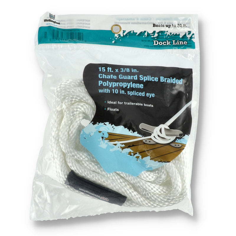 15'x3/8'' BRAIDED POLY DOCK LINE WITH SPLICED EYE