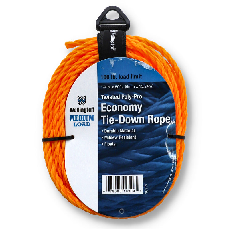 100'x1/4'' YELLOW TWISTED POLY ROPE & HANGER 106lb WLL