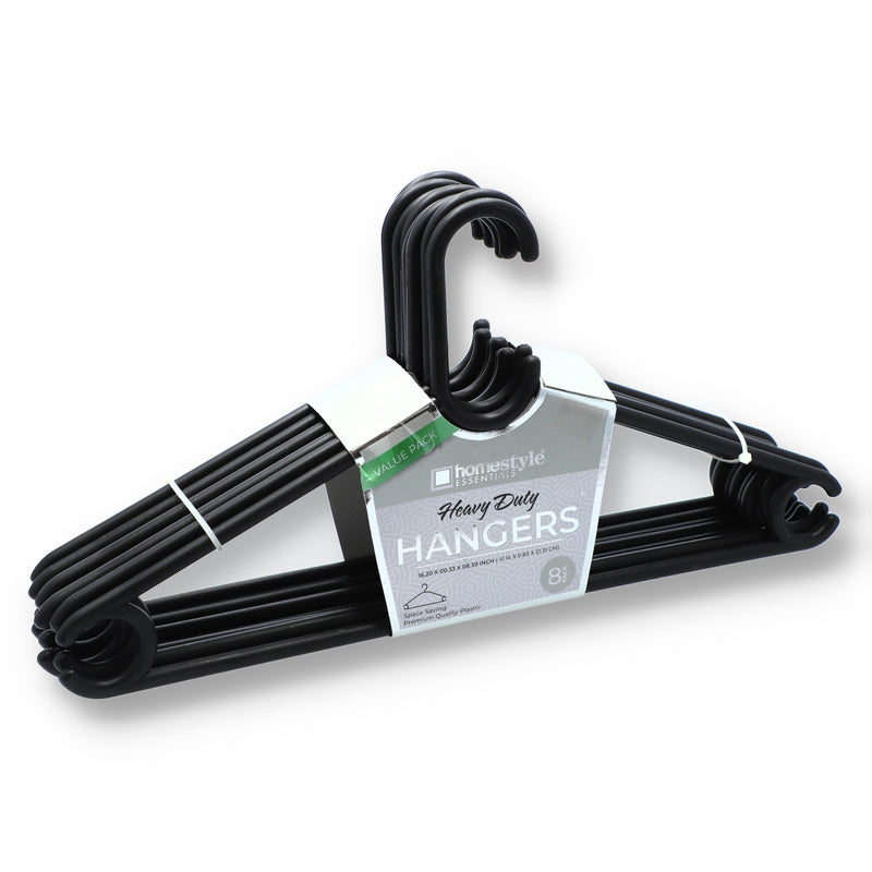 8 PACK BLACK PLASTIC CLOTHES HANGERS