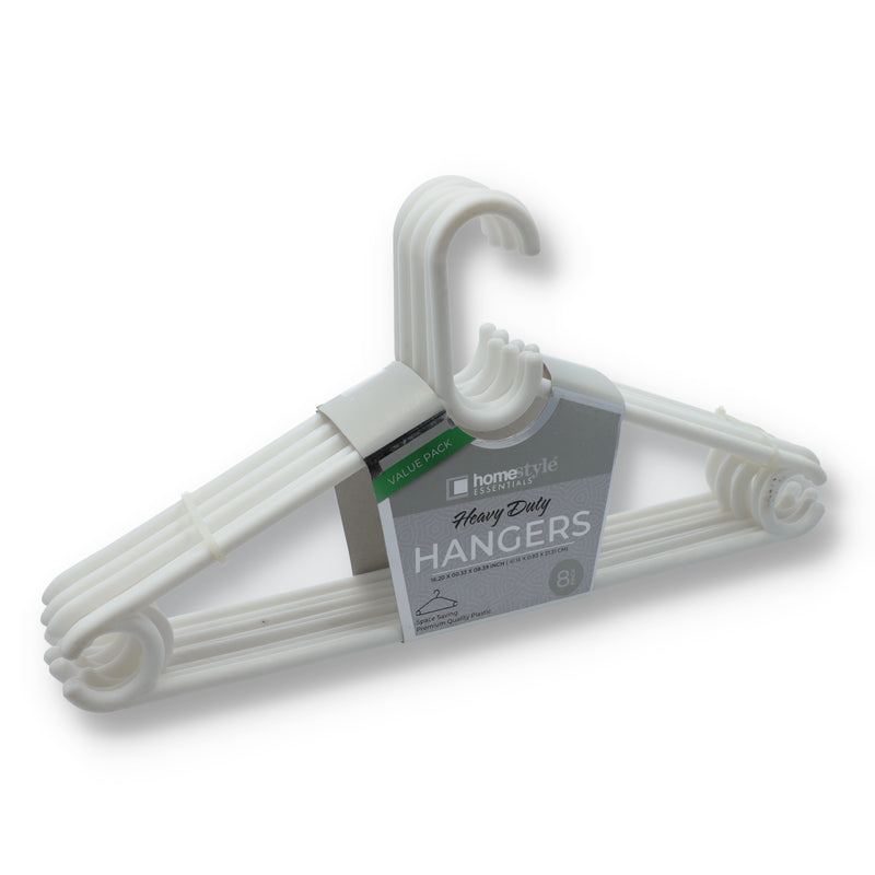 8 PACK WHITE PLASTIC CLOTHES HANGERS