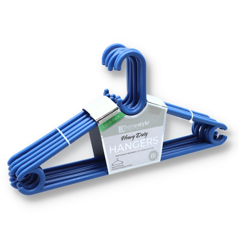 8 PACK BLUE PLASTIC CLOTHES HANGERS