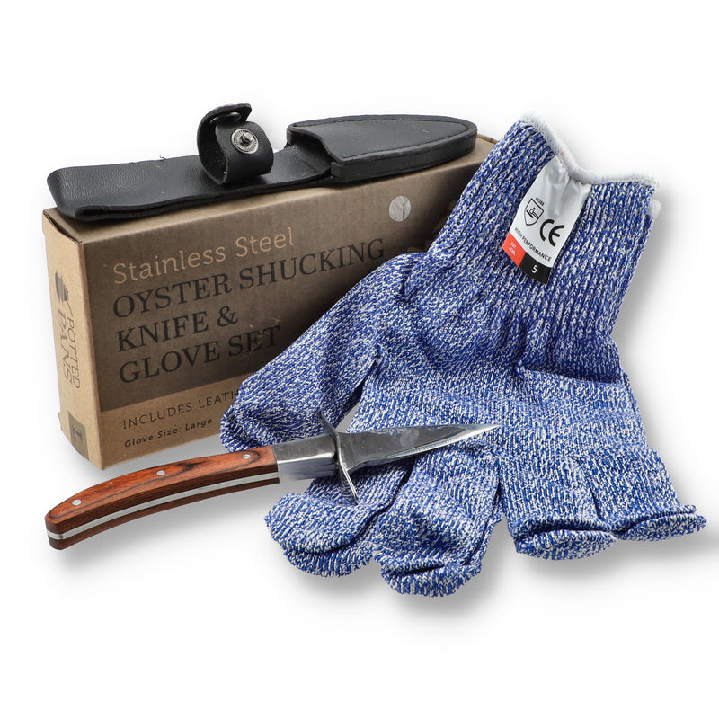 POTTED PANS OYSTER SHUCKING KNIFE SET WITH LARGE GLOVES