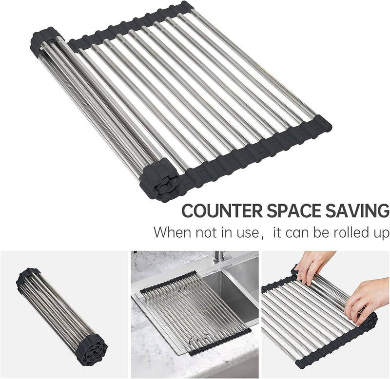 POTTED PANS 18 TUBE ROLL UP DISH DRYING RACK