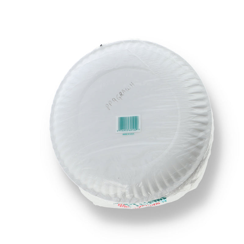 100ct 9'' GRN LABEL WHITE PAPER PLATES