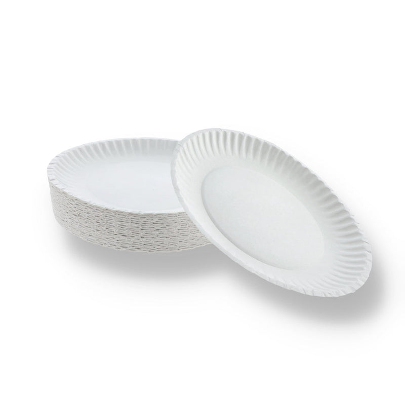 100ct 9'' GRN LABEL WHITE PAPER PLATES