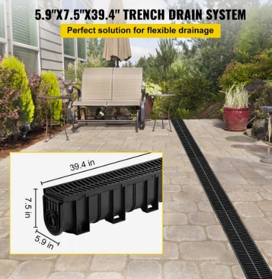 VEVOR 4pk 4x39" TRENCH DRAIN SYSTEM w/PLASTIC GRATE