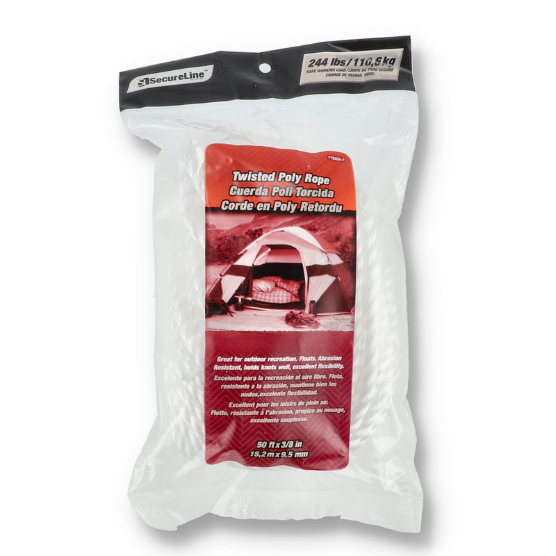 50'x3/8"""" TWISTED POLY ROPE 244lb WLL
