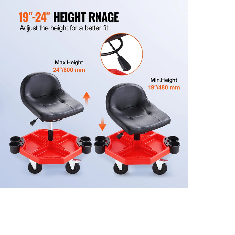VEVOR 27x21'' MECHANICS CUSHIONED ROLLER SEAT 300LB CAPACITY