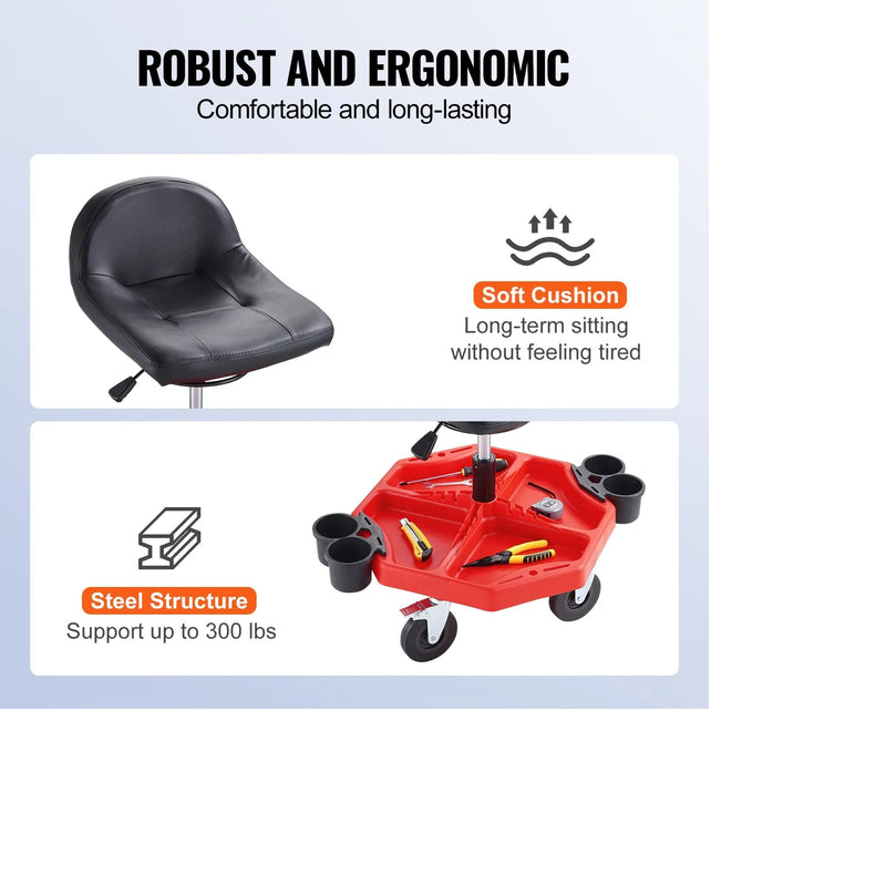 VEVOR 27x21'' MECHANICS CUSHIONED ROLLER SEAT 300LB CAPACITY