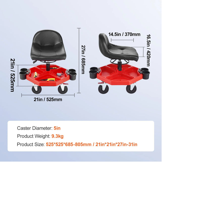 VEVOR 27x21'' MECHANICS CUSHIONED ROLLER SEAT 300LB CAPACITY