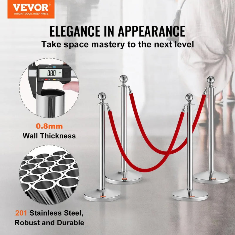VEVOR 4 PK STANCHION POST WITH VELVET ROPE