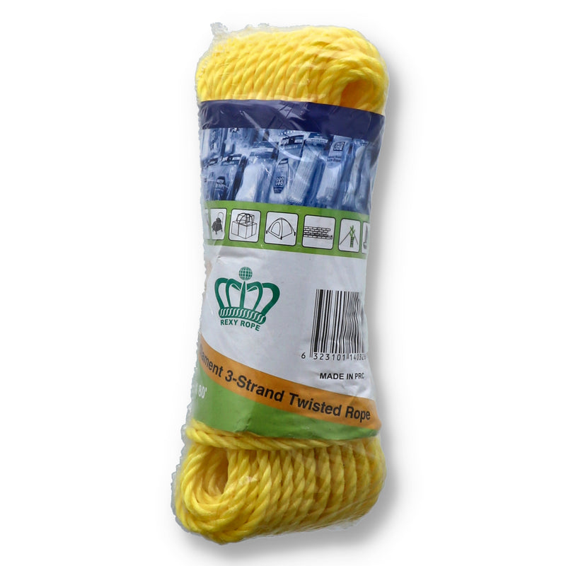 80' x 7/32'' 3 STRAND YELLOW TWISTED POLY ROPE