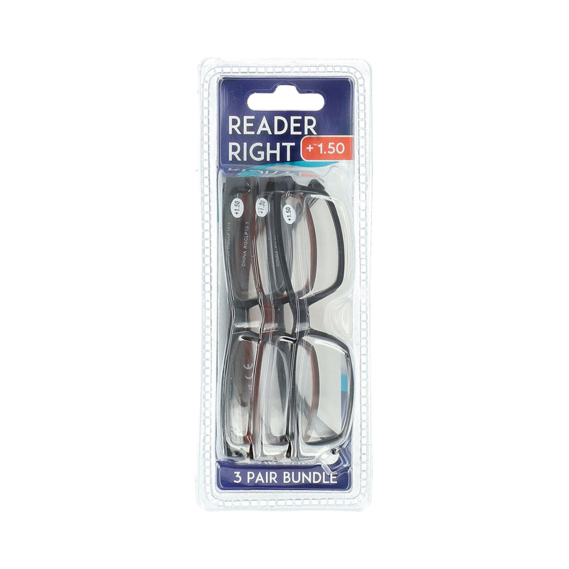 READER RIGHT 3PK READING GLASSES 1.5, 2.0, 2.5 &3.0 POWERS
