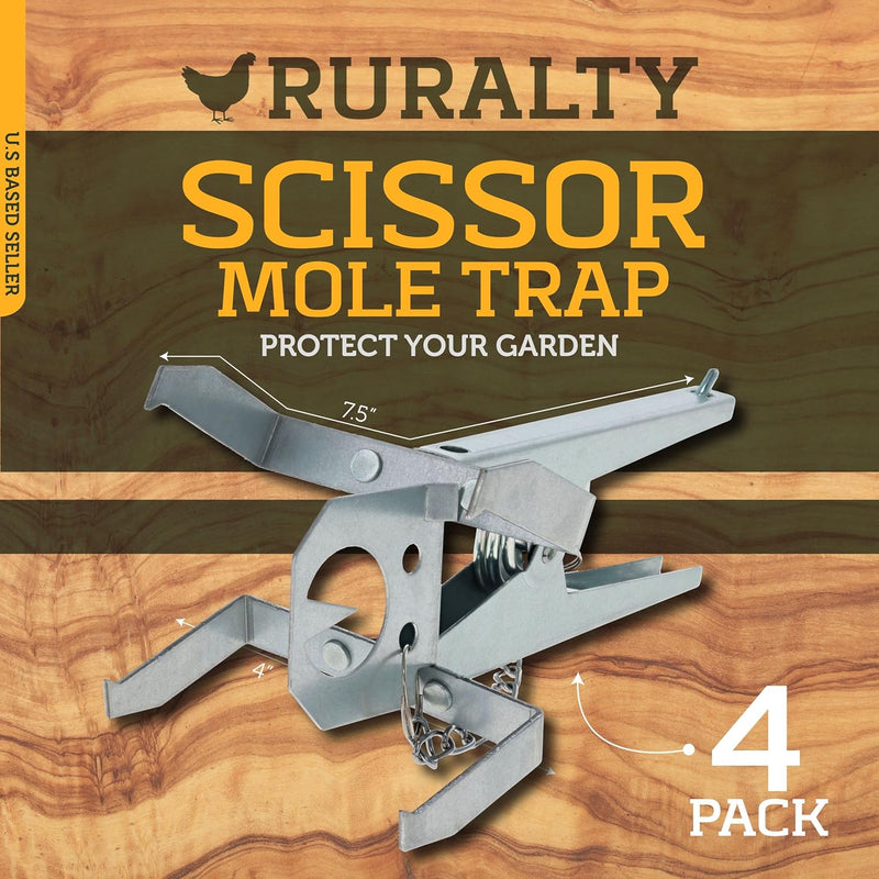 RURALTY 4PK SPRING LOADED SCISSORS MOLE TRAPS