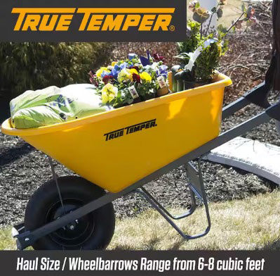 TRUE TEMPER 6cuft POLY WHEELBARROW WITH TOTAL CONTROL HANDLES