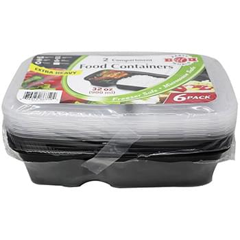 6pk 2 COMPARTMENT FOOD CONTAINERS WITH LIDS