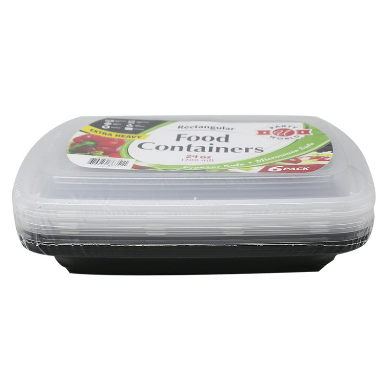 6pk 24oz RECTANGULAR FOOD CONTAINERS WITH LIDS