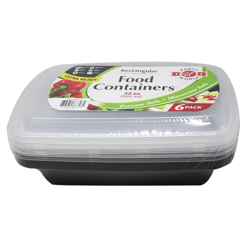6PK 32OZ RECTANGULAR FOOD CONTAINERS WITH LIDS