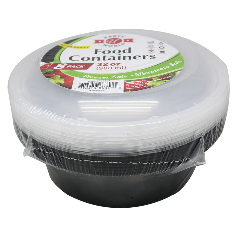8PK 32OZ ROUND FOOD CONTAINERS WITH LIDS