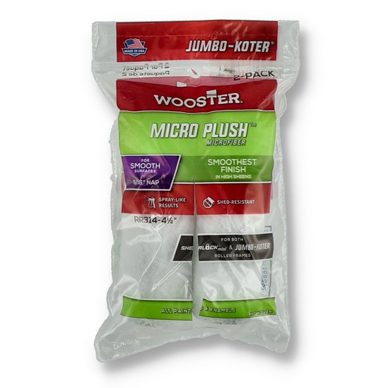 WOOSTER 2PK 4.5'' MICRO PLUSH ROLLER COVERS 5/16'' NAP SMOOTH