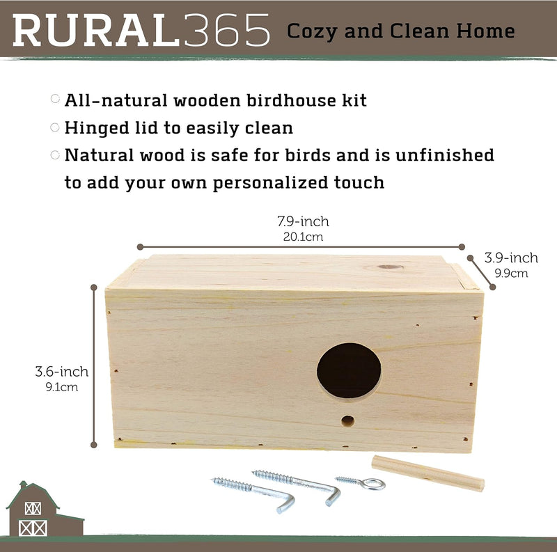 RURAL365 WOODEN BIRD NESTING BOX 7.9x3.9x3.6''