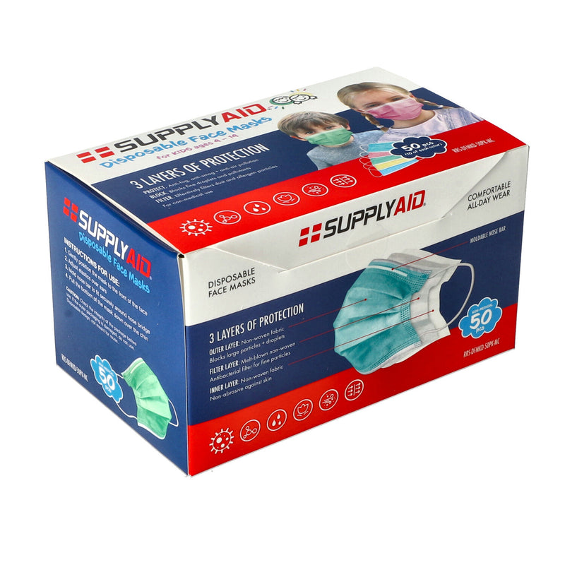50PC DISPOSABLE KIDS DUST MASKS 3 LAYER 5 COLORS