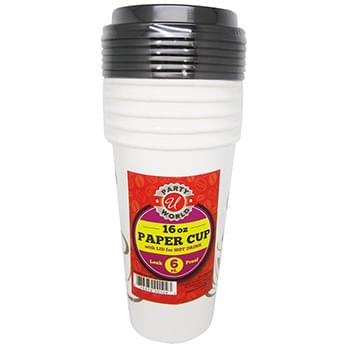 6CT 16OZ PAPER COFFEE CUPS WITH LIDS