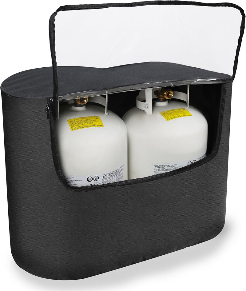 DUMBLE RV DUAL PROPANE TANK COVER FOR 2 20LB BOTTLE WITH CLEAR WINDOW