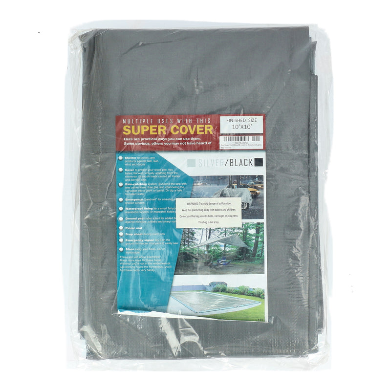 SUPER COVER TARP 10x10' FINISH SIZE SILVER/BLACK 100SQFT 10 MIL