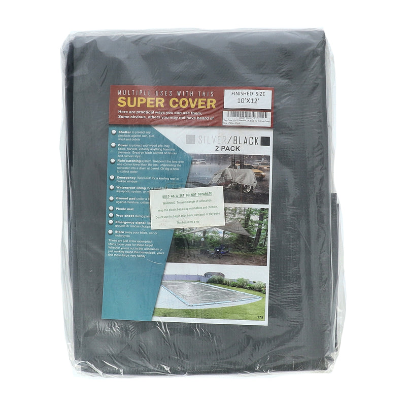 SUPER COVER TARP 2PK TARP 10X12 SILVER/BLACK FINISH SIZE 240SQFT 10 MIL