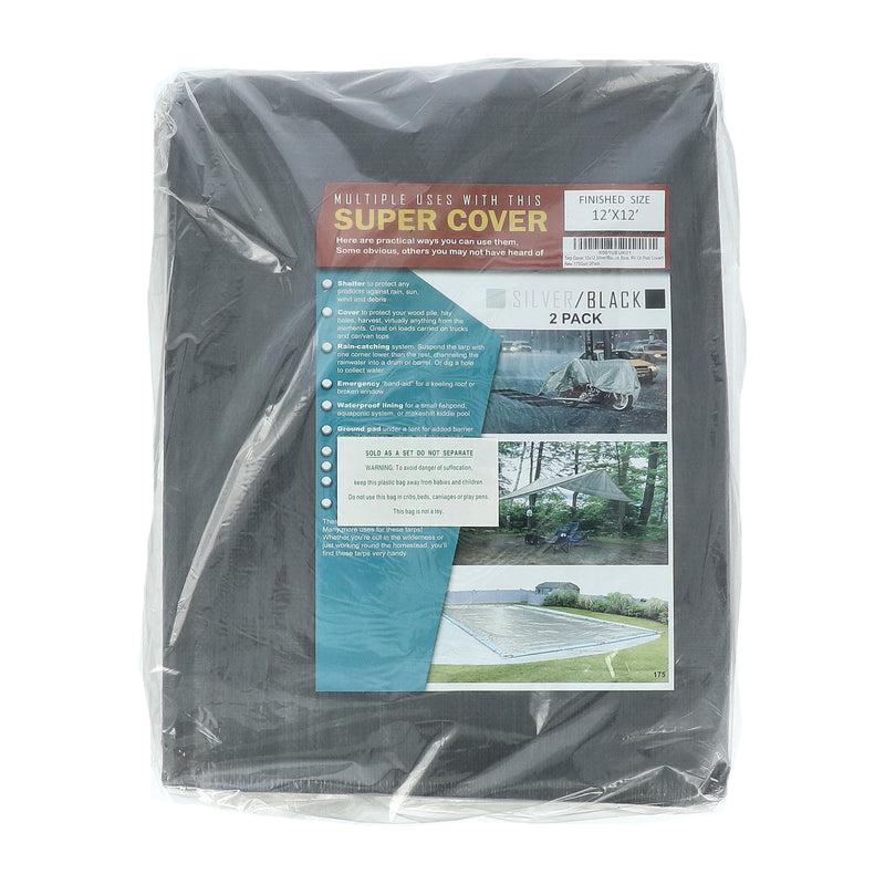 SUPER COVER 2PK TARP 12X12 SILVER/BLACK FINISH SIZE 288SQFT 10 MIL