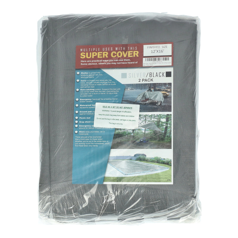 SUPER COVER TARP 2PK TARP 12X16 SILVER/BLACK FINISH SIZE 384SQFT 10 MIL