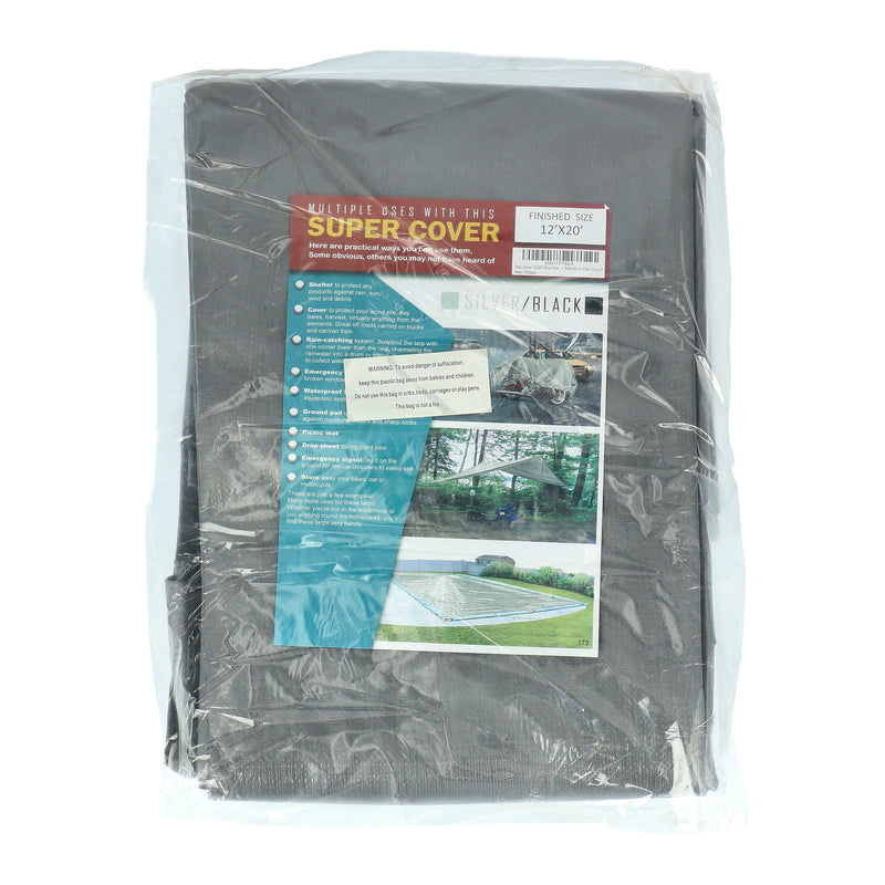 SUPER COVER TARP 12x20' FINISH SIZE SILVER/BLACK 240SQFT 10 MIL