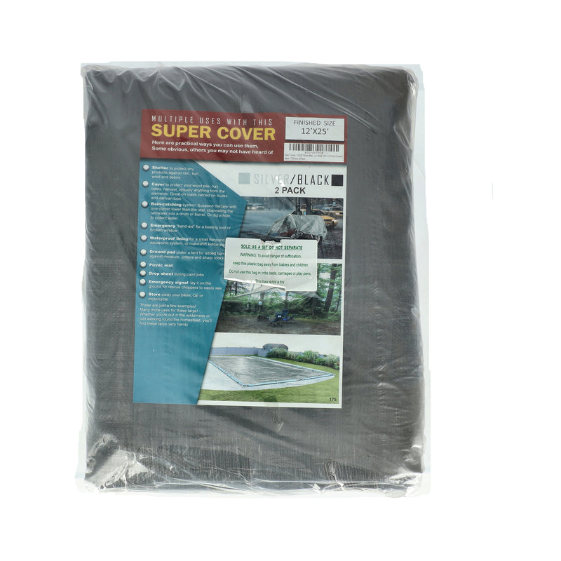 SUPER COVER TARP 2PK TARP 12X25 SILVER/BLACK FINISH SIZE 600SQFT 10 MIL