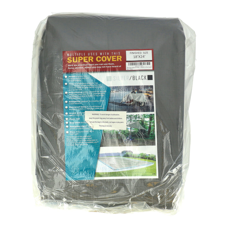 SUPER COVER TARP 18x24' FINISH SIZE SILVER/BLACK 432SQFT 10 MIL