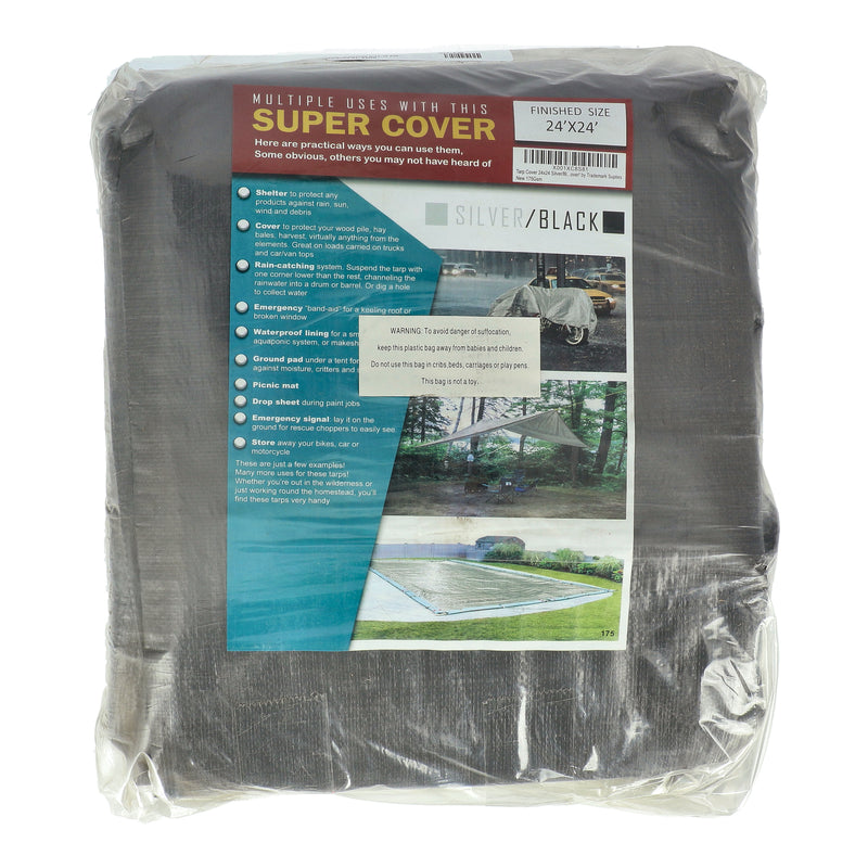SUPER COVER TARP 24x24' FINISH SIZE SILVER/BLACK 576SQFT 10 MIL