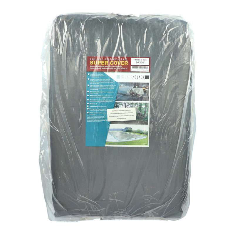 SUPER COVER TARP 30X70' FINISH SIZE SILVER/BLACK 2100SQFT 10 MIL