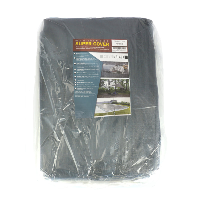 SUPER COVER TARP 40X60' FINISH SIZE SILVER/BLACK 2400SQFT 10 MIL