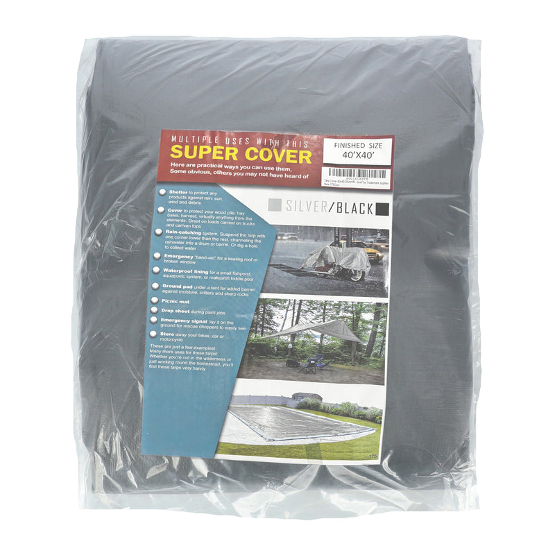 SUPER COVER TARP 40X40' FINISH SIZE SILVER/BLACK 1600SQFT 10 MIL
