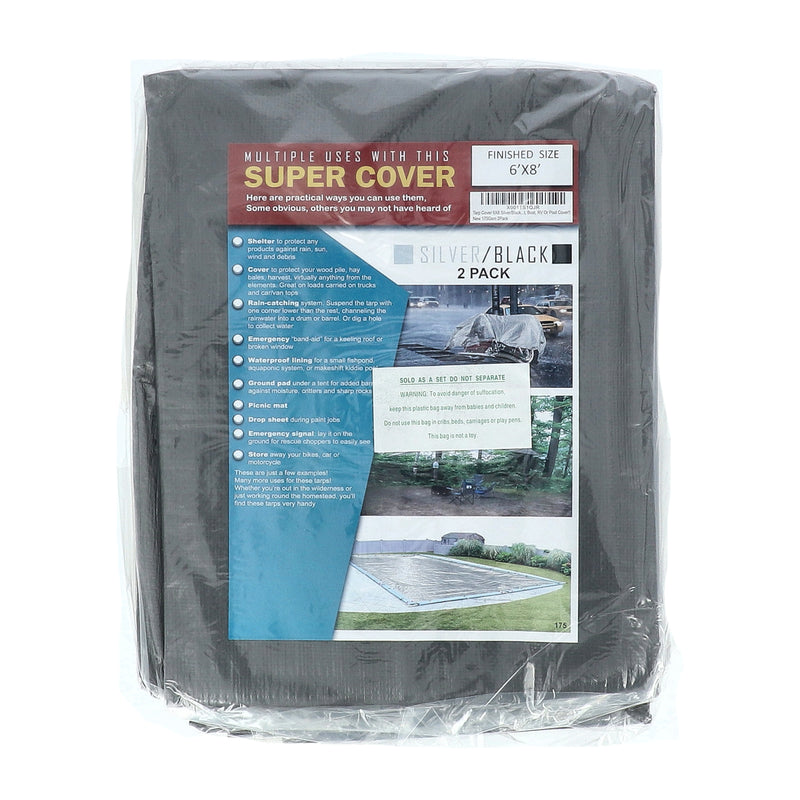 SUPER COVER 2pk TARP 6X8 SILVER/BLACK FINISH SIZE 96SQFT 10 MIL