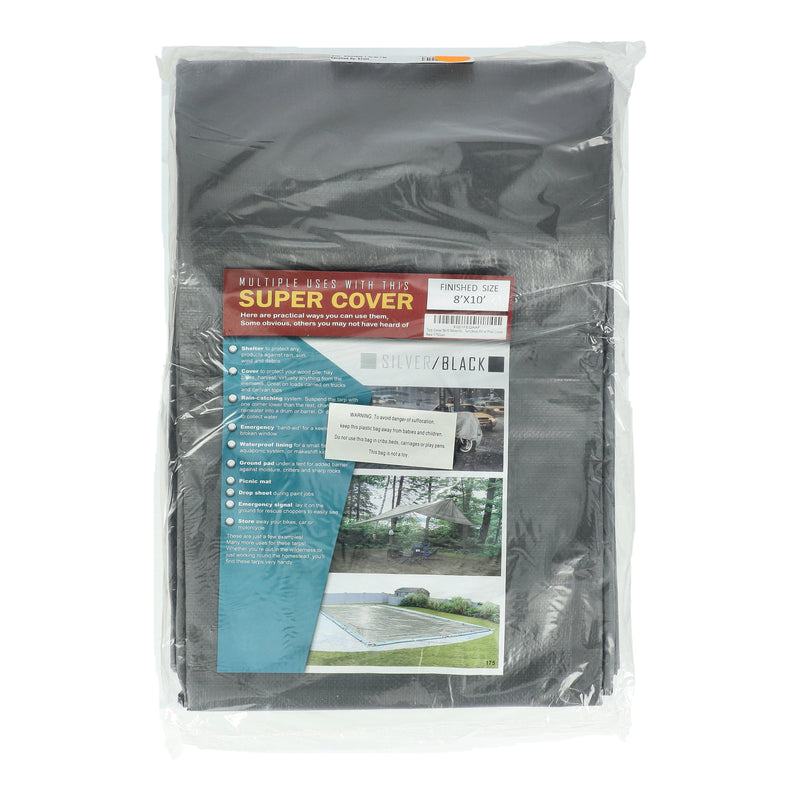 S-8X10-SUPER COVER TARP 8X10' SILVER/ BLACK FINISH SIZE 80FT² 10 MIL