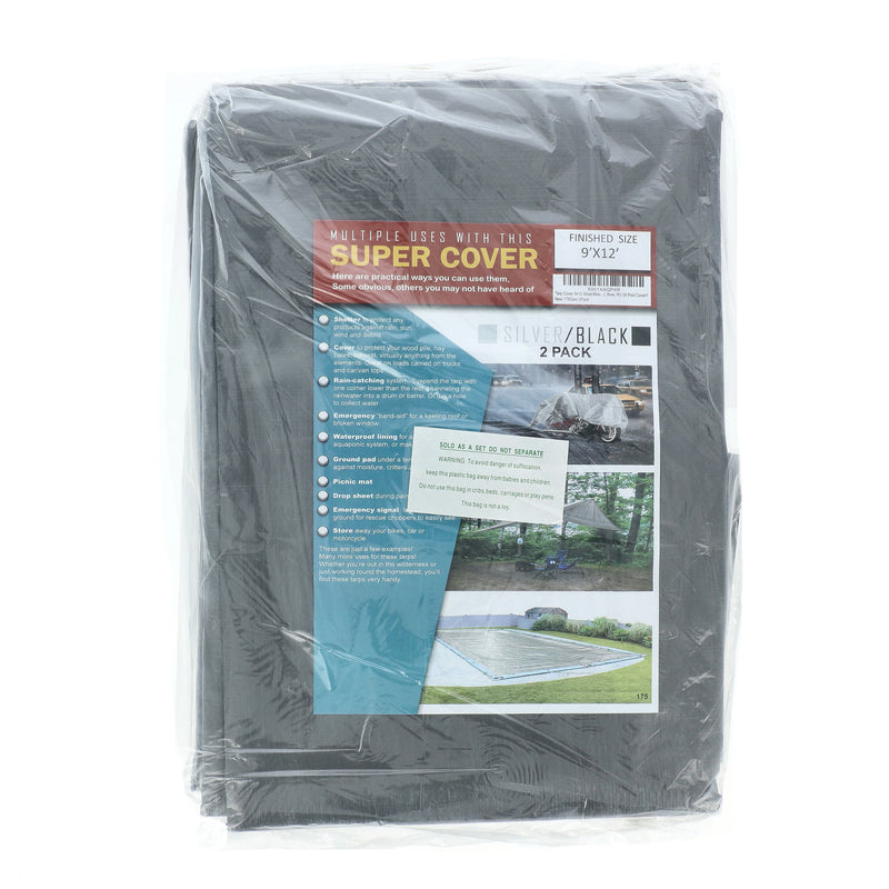SUPER COVER 2PK TARP 9x12' SILVER/BLACK FINISH SIZE 216SQFT 10 MIL