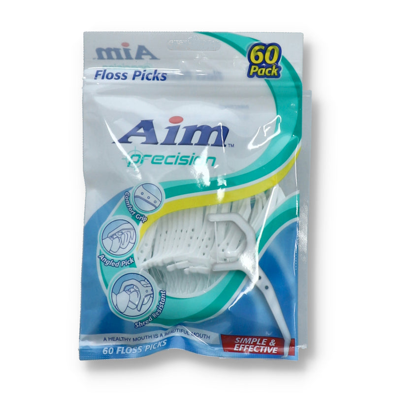 AIM 60ct WAXED FLOSS PICKS NYLON THREAD