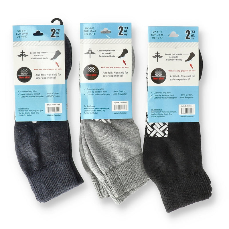 DIABETIC MENS NON SLIP GRIP SOCKS 2pr sz 10-13
