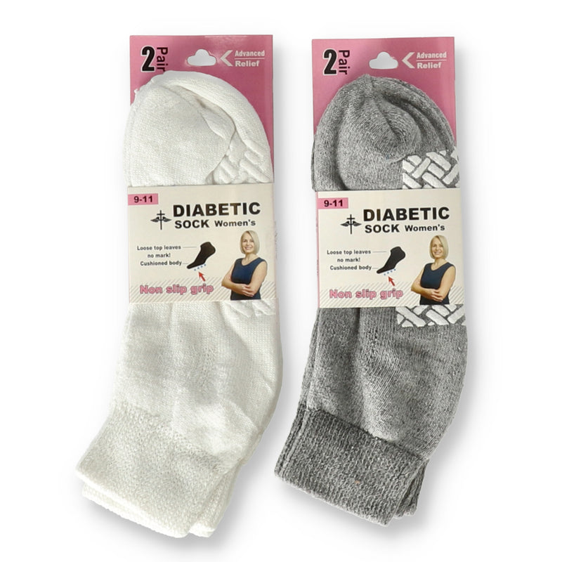 DIABETIC WOMENS NON SLIP GRIP SOCKS 2pr sz 9-11