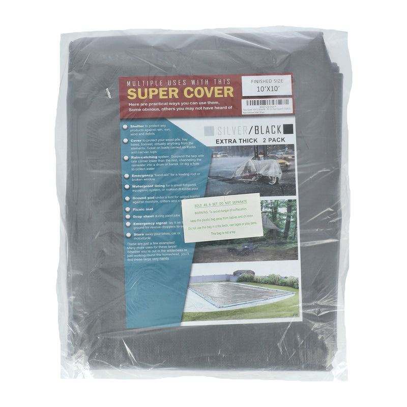 SUPER COVER 2PK TARP 10X10 SILVER/BLACK FINISH SIZE 200SQFT 20 MIL