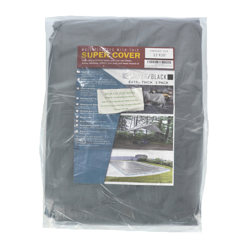 SUPER COVER 2PK TARP 12X20 SILVER/BLACK EXTRA THICK FINISH SIZE 480SQFT 20 MIL