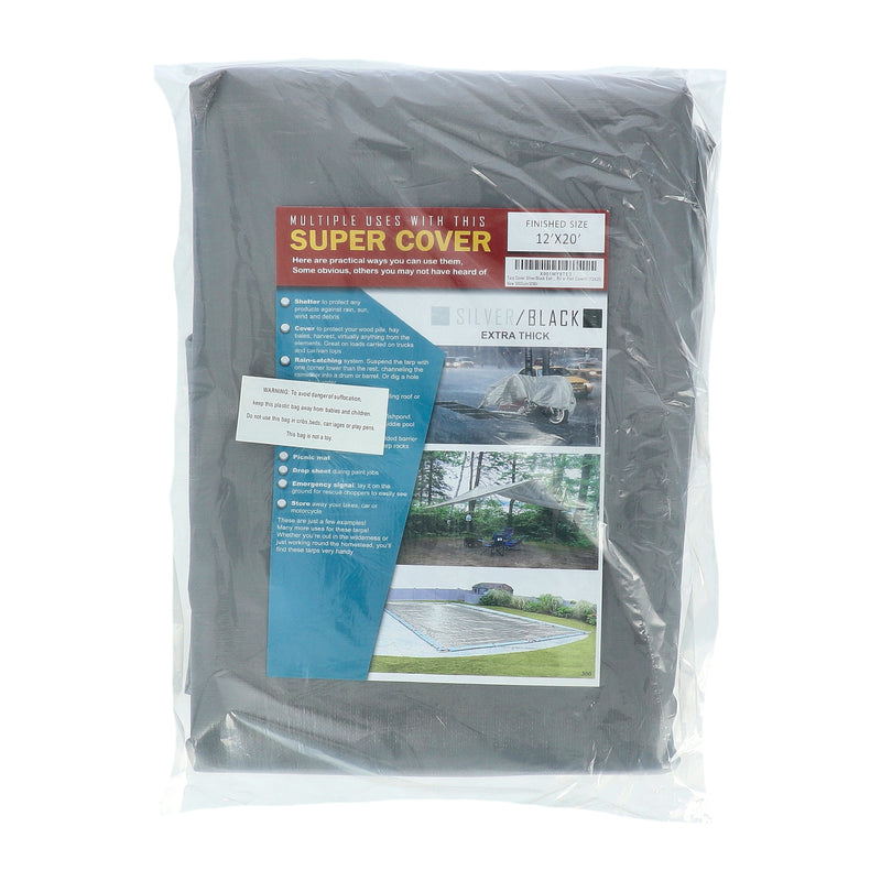 SUPER COVER 12x20 TARP SILVER/BLACK EXTRA THICK FINISH SIZE 240FT² 20 MIL